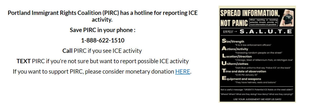 Portland Immigrant Rights Coalition (PIRC) hotline